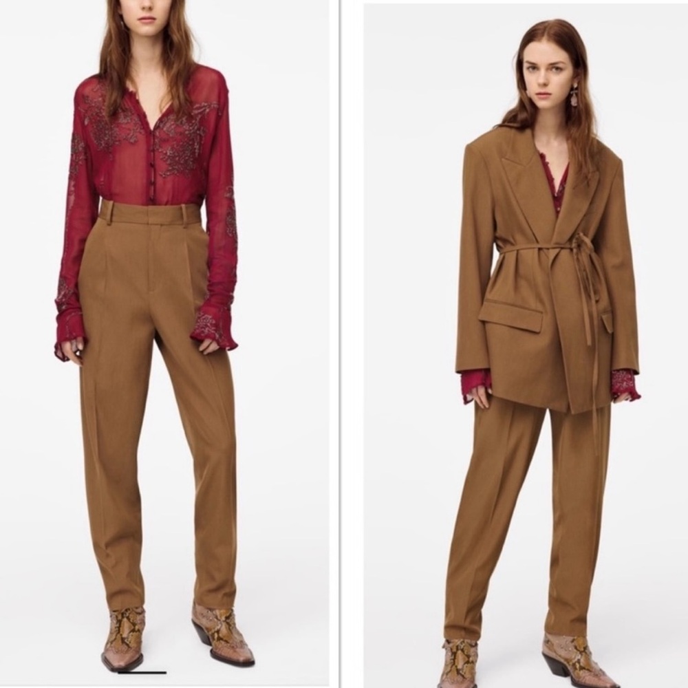 New Zara $119 Wool Blend Camel Trousers Pants  Medium 2439/011
